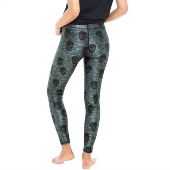Terez Dark Green Skull Pattern Leggings - Picture 2 of 7